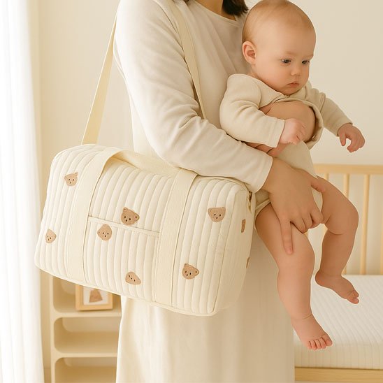 Maman et bebe avec Sac a langer 